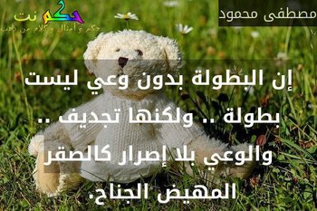 إن البطولة بدون وعي ليست بطولة .. ولكنها تجديف .. والوعي بلا إصرار كالصقر المهيض الجناح. -مصطفى محمود